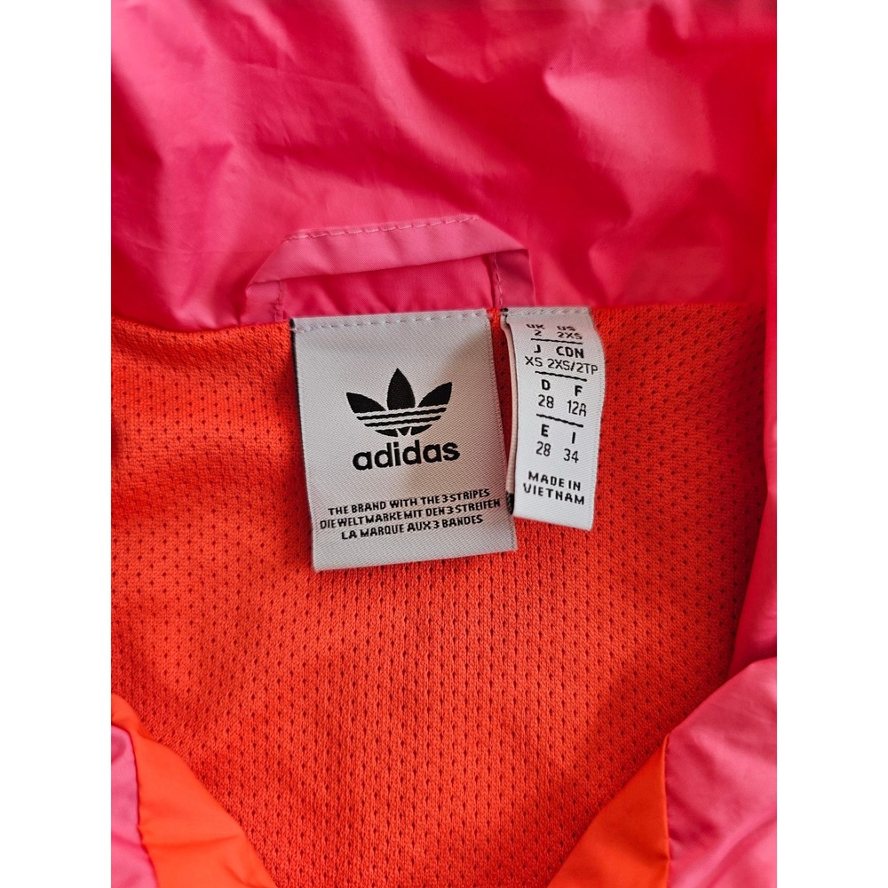 Adidas Windbreaker Jacket Womens 2XS Orange Pink Colorblock Full Zip Trefoil - Picture 3 of 6